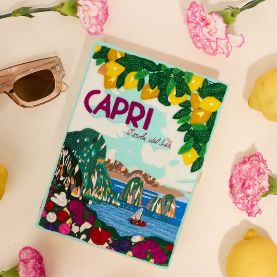 Non-Strapped|Book Clutch<Olympia Le-Tan Capri Lemons Aquamarine